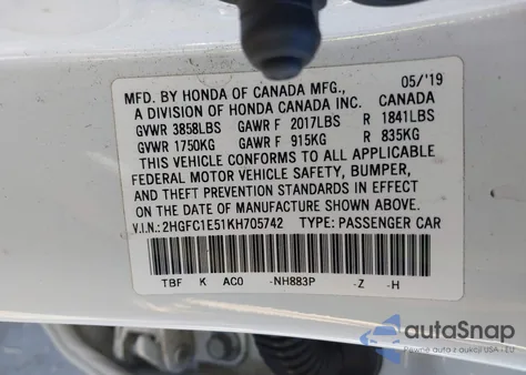 2019 Honda Civic Si из США, поврежденный, VIN 2HGFC1E51KH705742